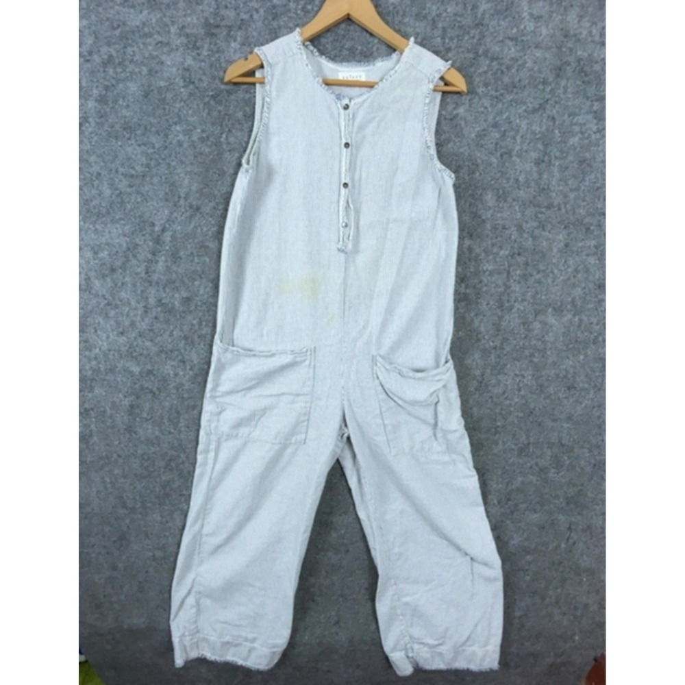 Velvet By Graham & Spencer Jumpsuit Womens Small Blue Striped Sleeveless Pockets